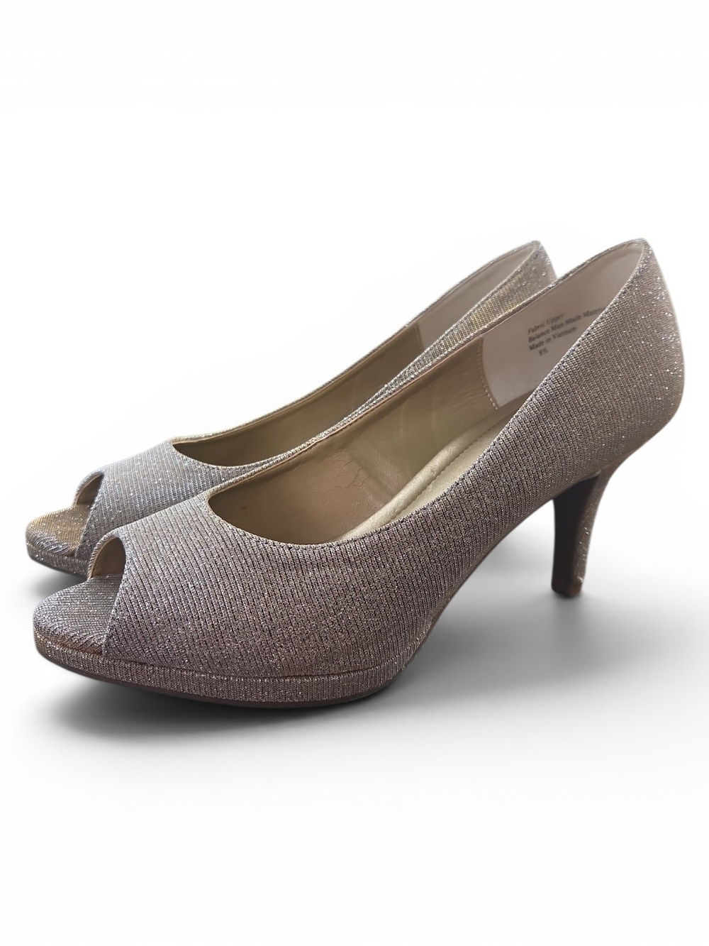 Coach and Four Silver And Gold Glitter Peep-Toe Mid Heel Size 8.5